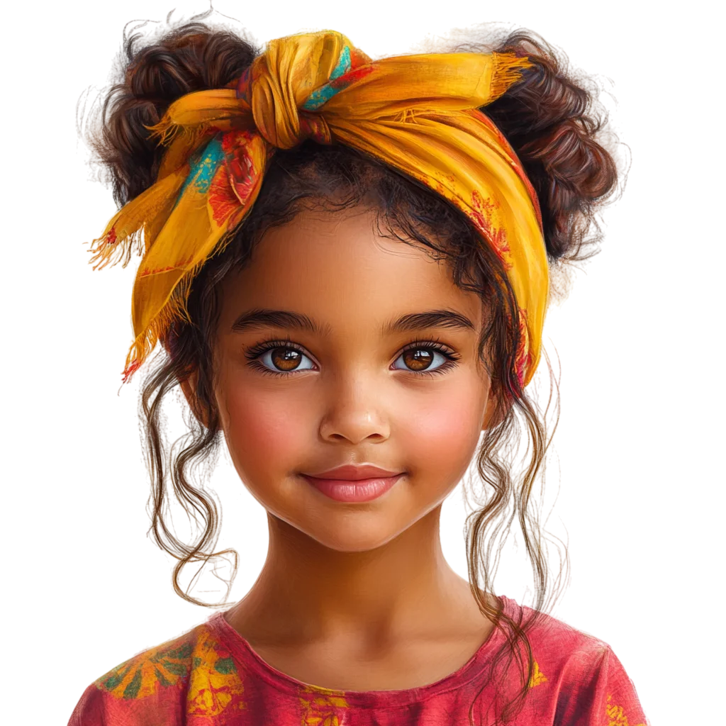 Cute Black Girl in Yellow Headwrap Free PNG