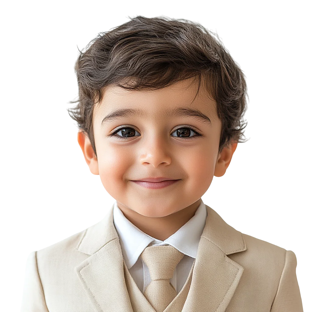 Young Boy Dressed in Formal Beige Suit Free PNG