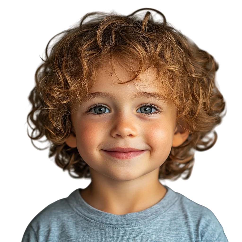 Smiling Toddler Boy with Curly Hair Free PNG