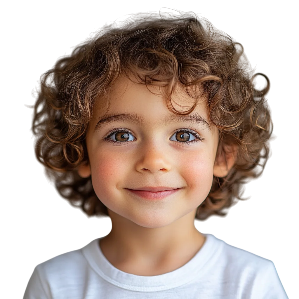 Curly Hair Boy Smiling Portrait Free PNG
