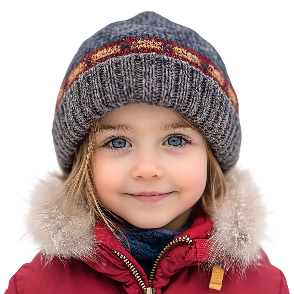 Cute Girl Wearing Knitted Winter Beanie Free PNG