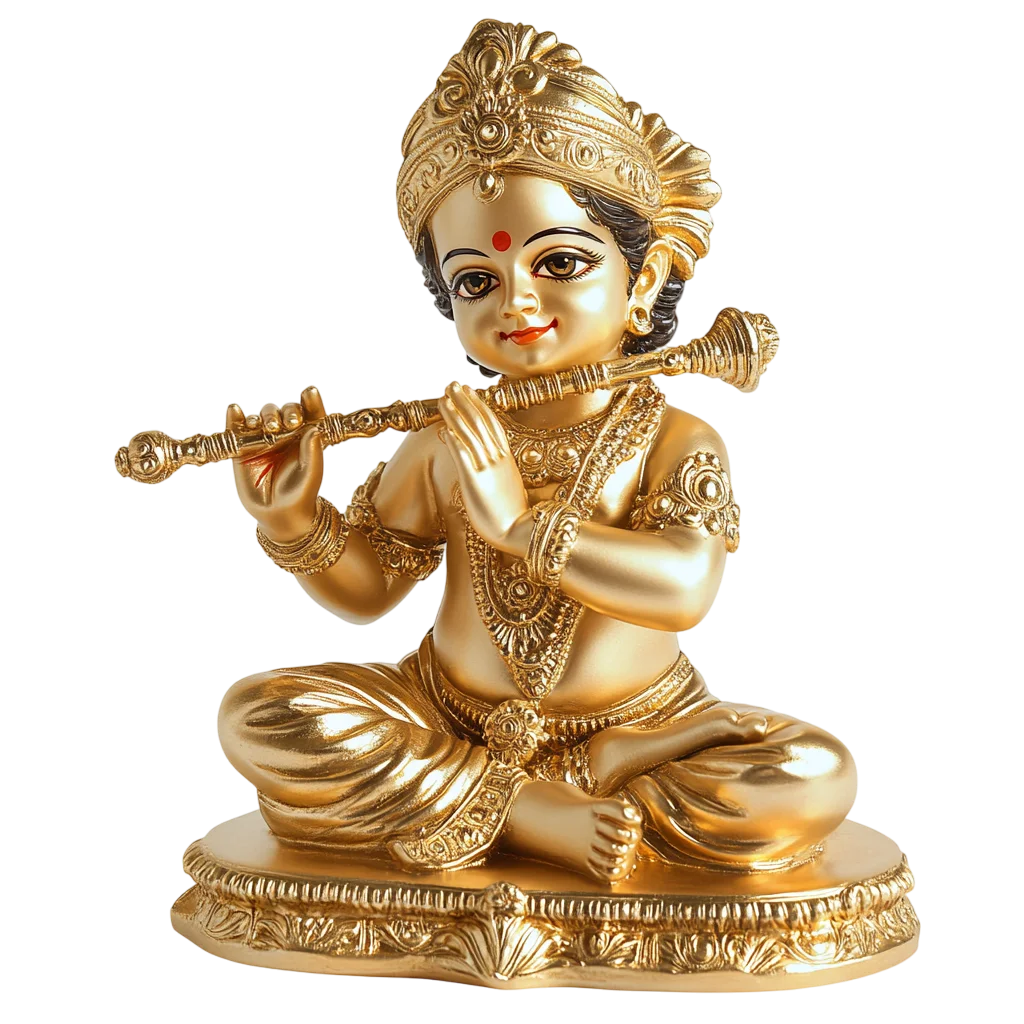 Golden Child Krishna with Flute Idol Free PNG