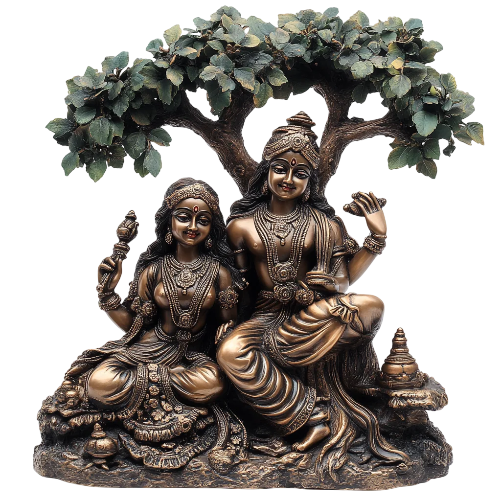 Carved Radha Krishna Under Tree Idol Free PNG