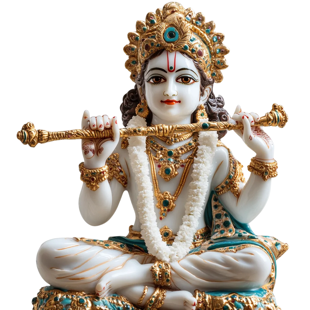 Seated Marble Lord Krishna Flute Idol Free PNG