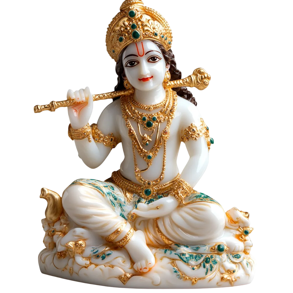 Ornate Seated Lord Krishna Deity Statue Free PNG