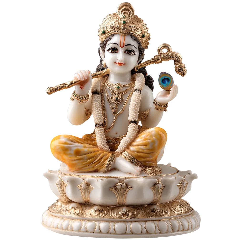 Seated Lord Krishna with Flute Statue Free PNG