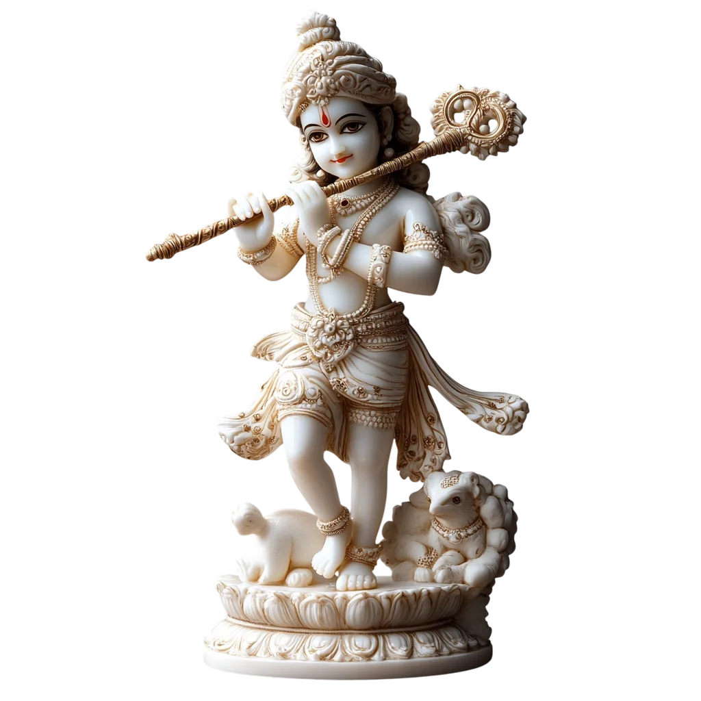 Standing Lord Krishna Playing Flute Statue Free PNG