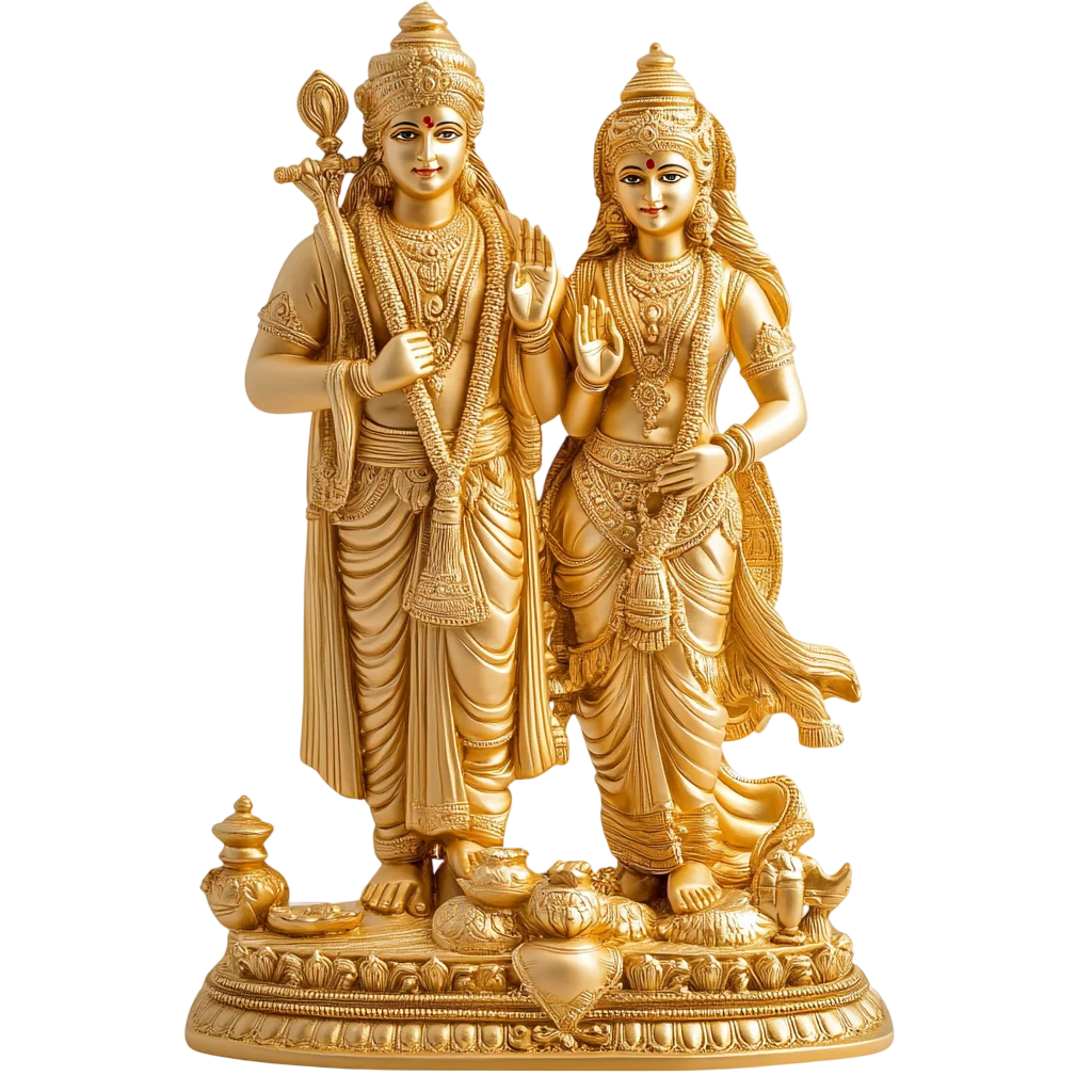 Golden Standing Hindu God Deity Statues Free PNG