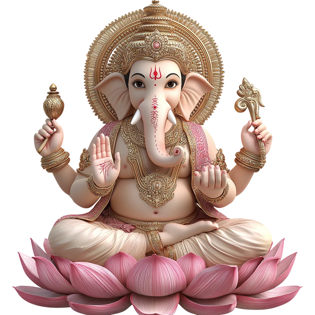 Lord Ganesha on Pink Lotus Throne Idol Free PNG