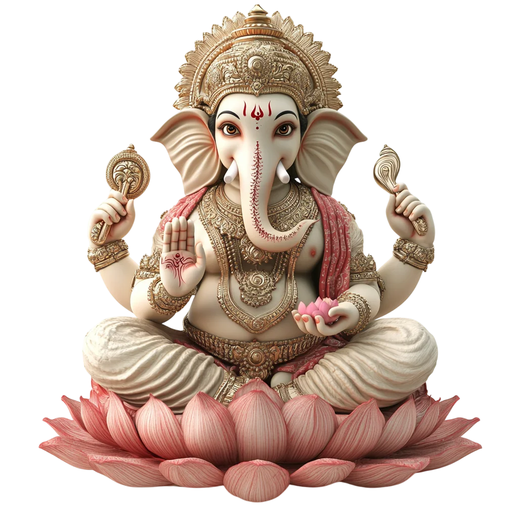Lord Ganesha on Lotus Pedestal Statue Free PNG