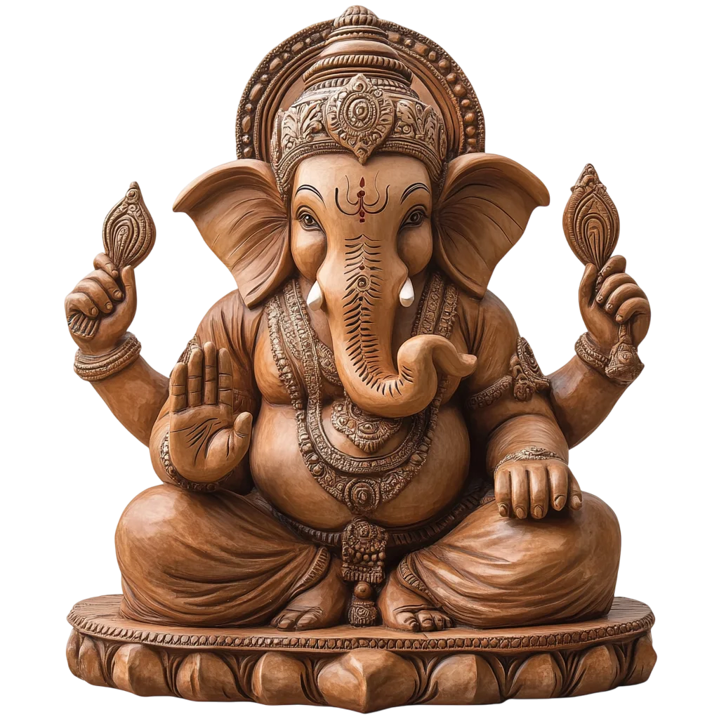 Warm Wood Tone Ganesha Idol Free PNG