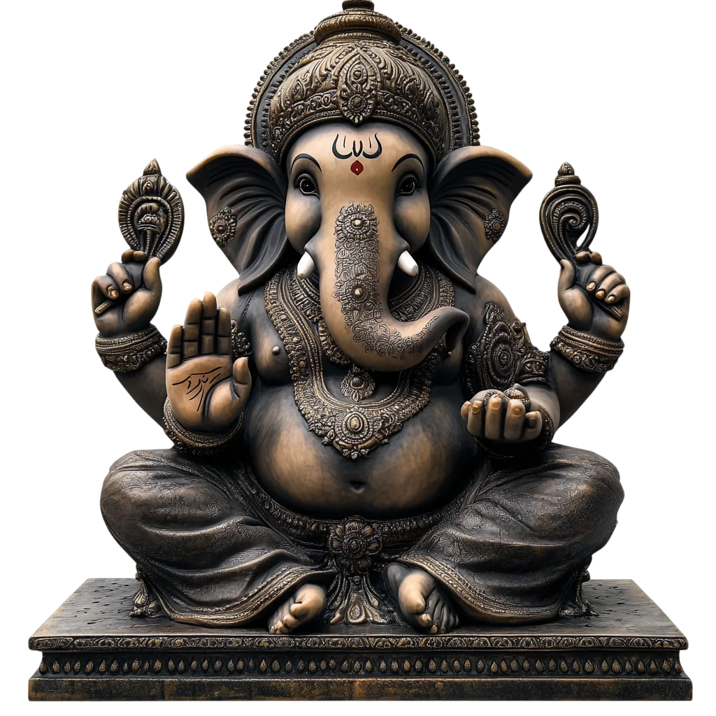 Dark Bronze Seated Lord Ganesha Idol Free PNG