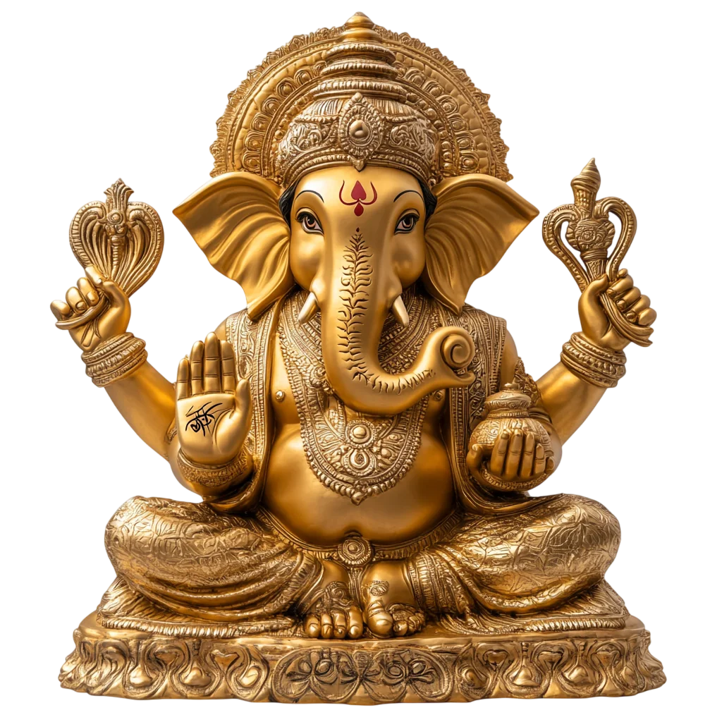 Golden Sitting Lord Ganesha Statue Free PNG