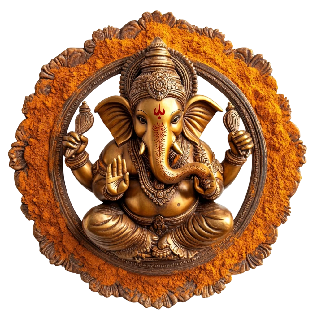 Lord Ganesha in Round Wooden Frame Free PNG