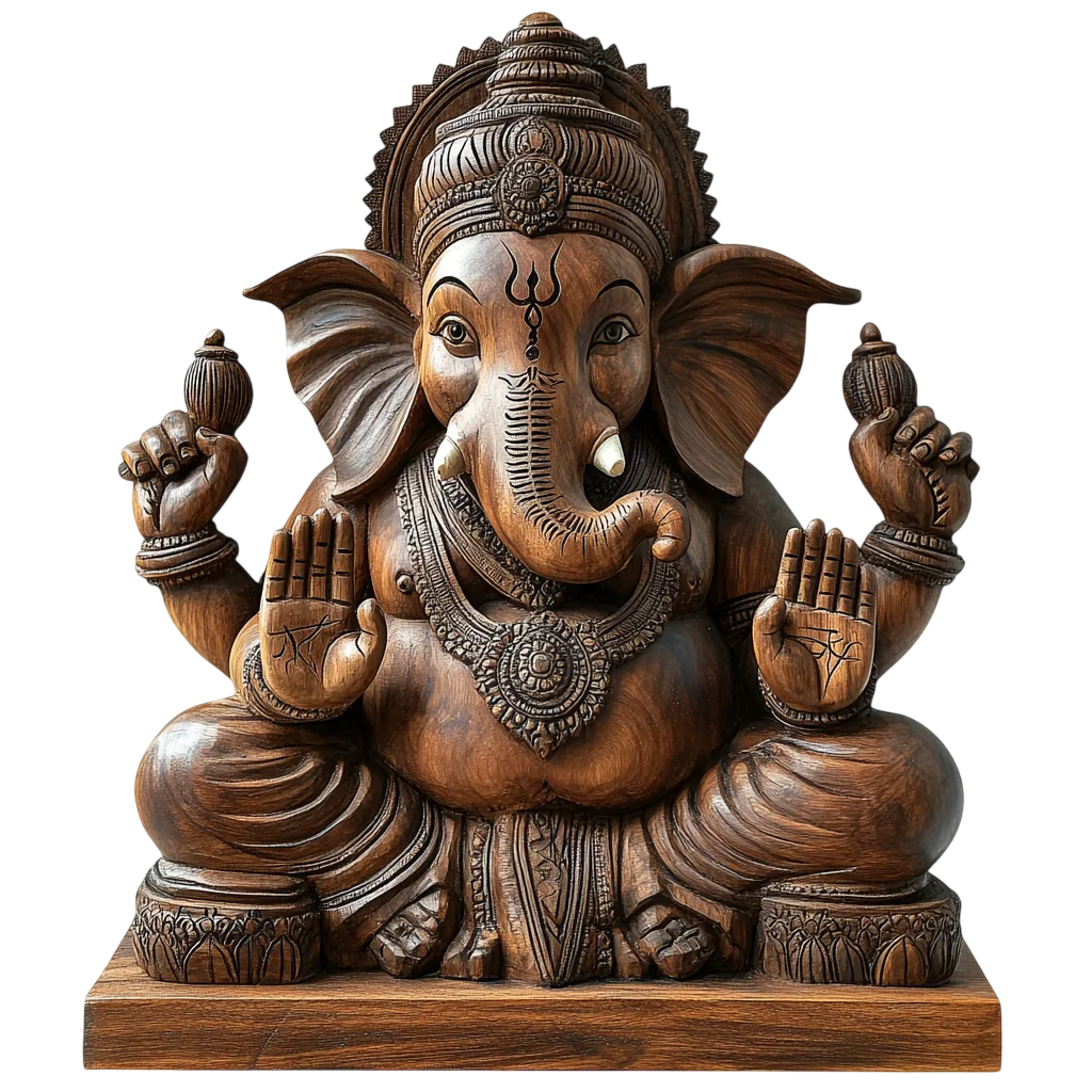Detailed Bronze Seated Ganesha Idol Free PNG