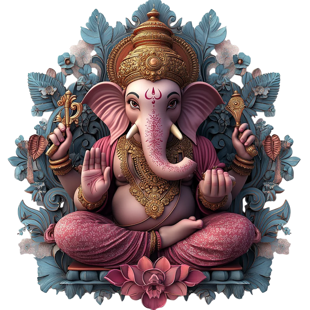 Colorful Lotus Throne Ganesha Murti Free PNG