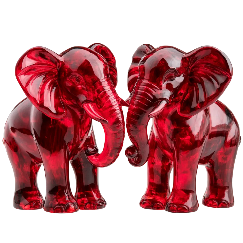 Pair of Glass Red Elephant Figurines Free PNG