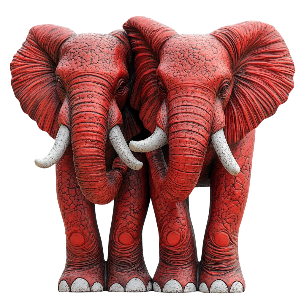 Pair of Standing Red Elephant Statues Free PNG