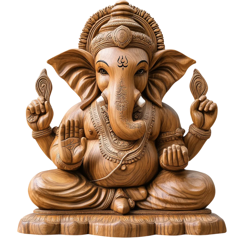 Carved Wooden Lord Ganesha Statue Free PNG