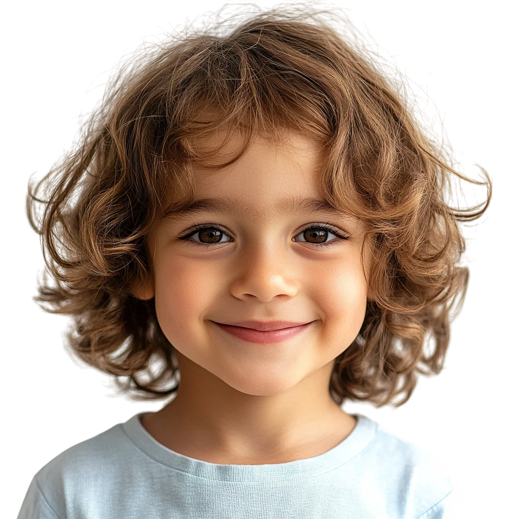 Smiling Child with Wavy Golden Brown Hair Free PNG
