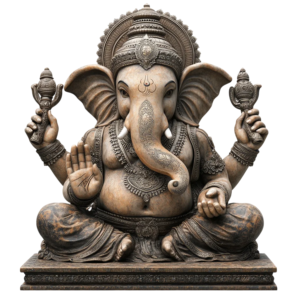 Carved Stone Lord Ganesha Statue Free PNG