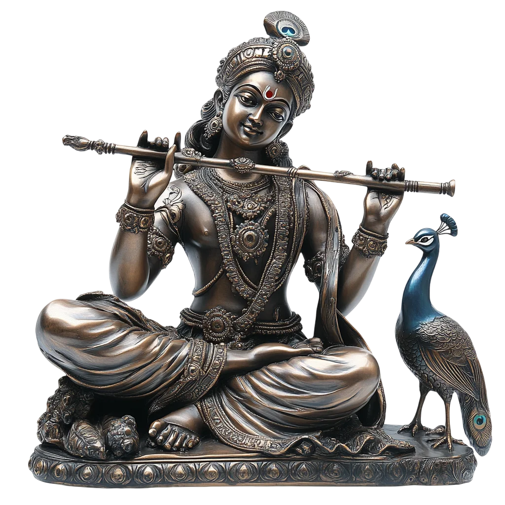 Lord Krishna with Flute and Peacock Free PNG