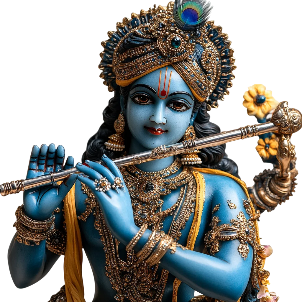 Detailed Blue Lord Krishna Playing Flute Free PNG