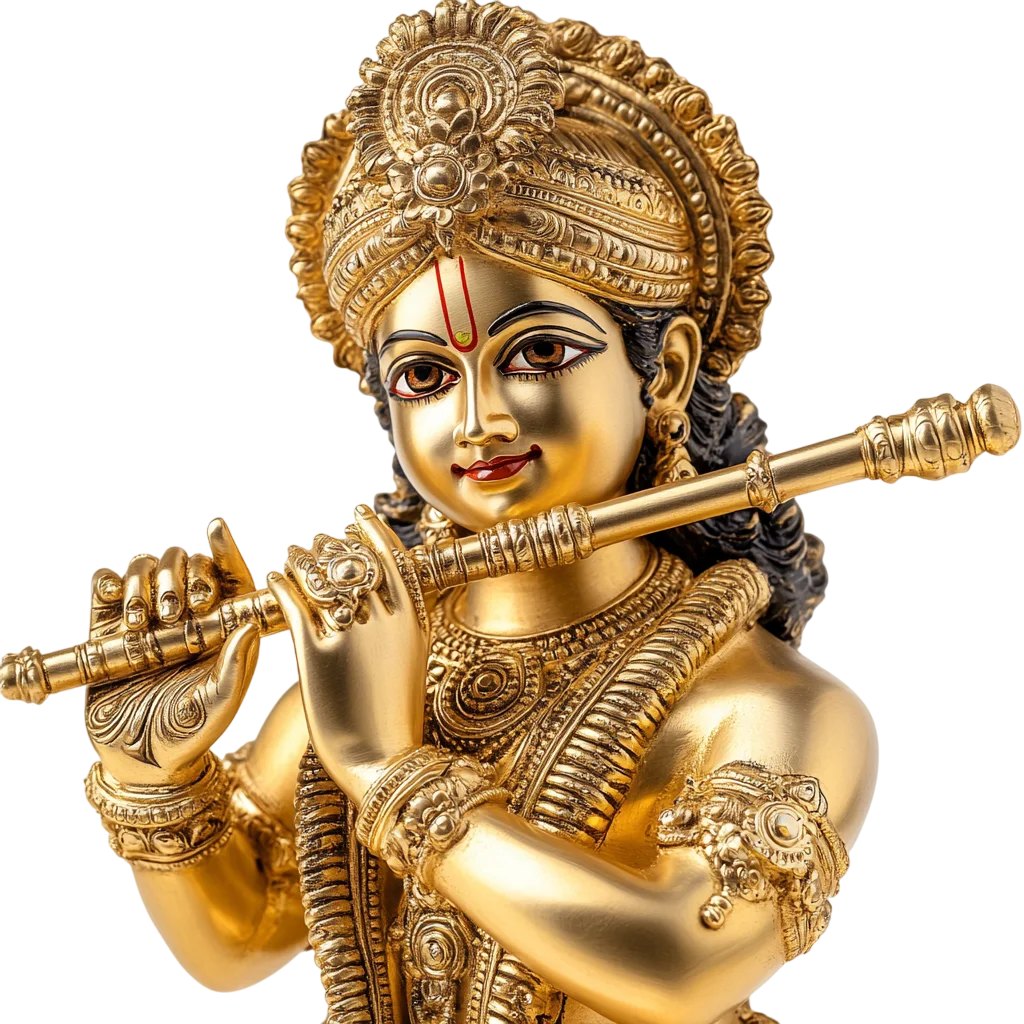 Golden Lord Krishna Bust Holding Flute Free PNG