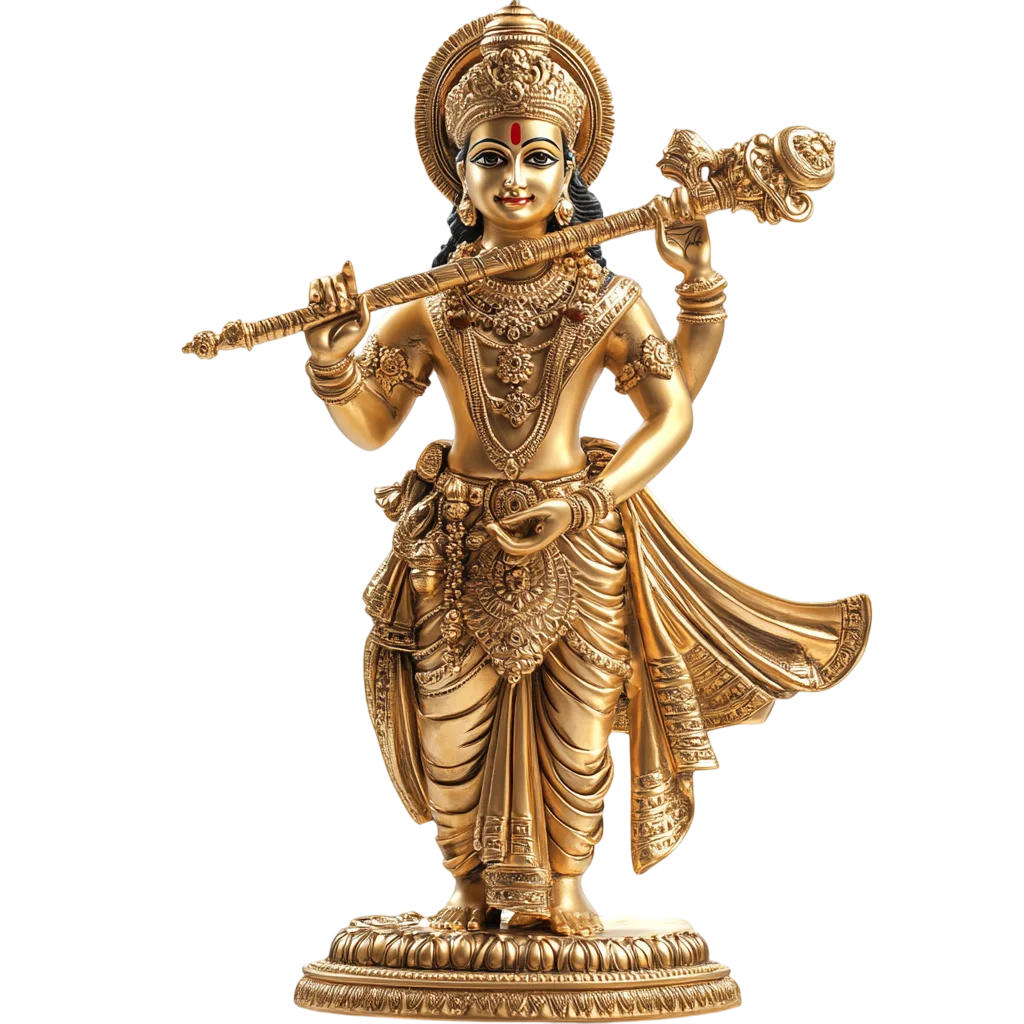 Golden Standing Lord Krishna with Flute Free PNG