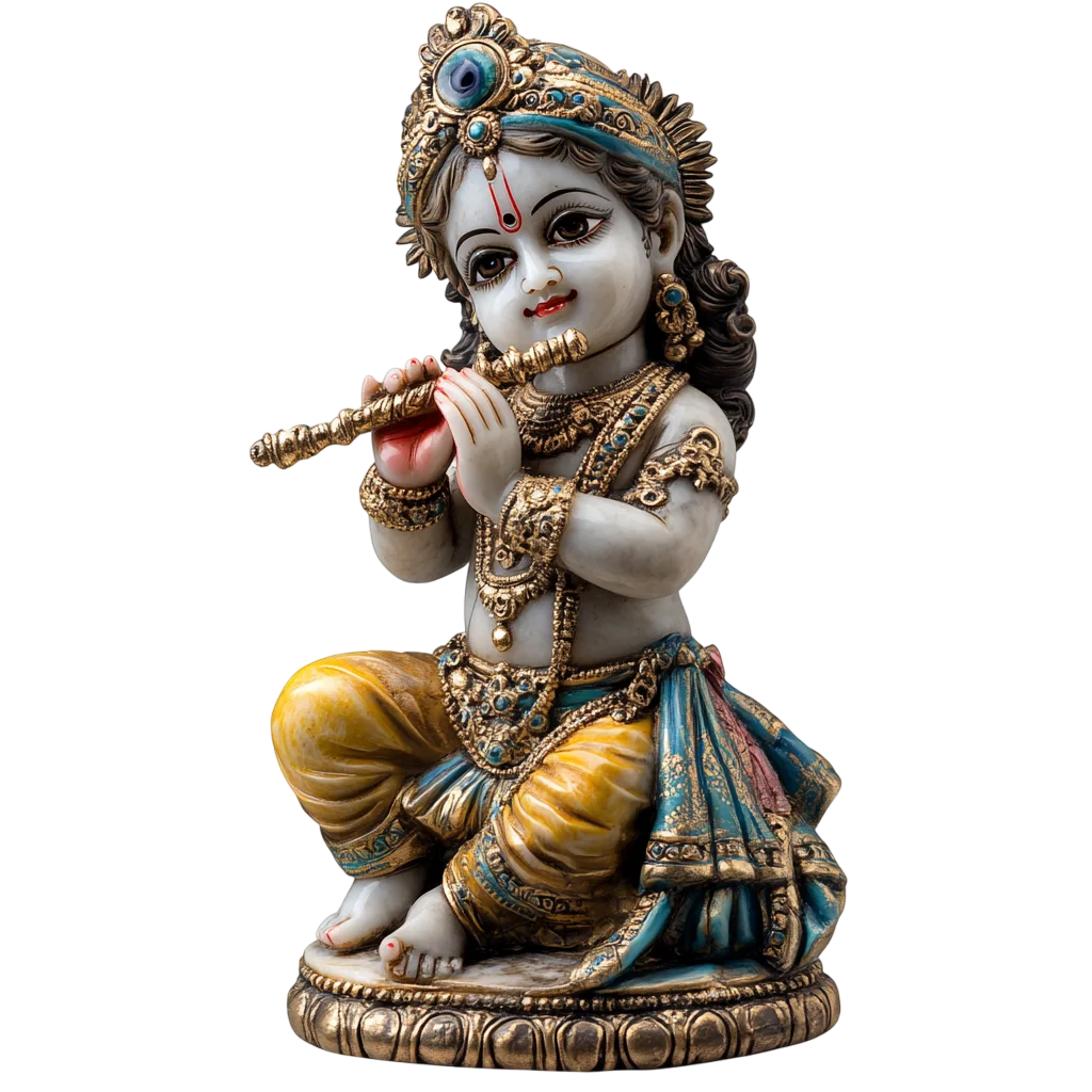 Sitting Baby Krishna Playing Small Flute Free PNG