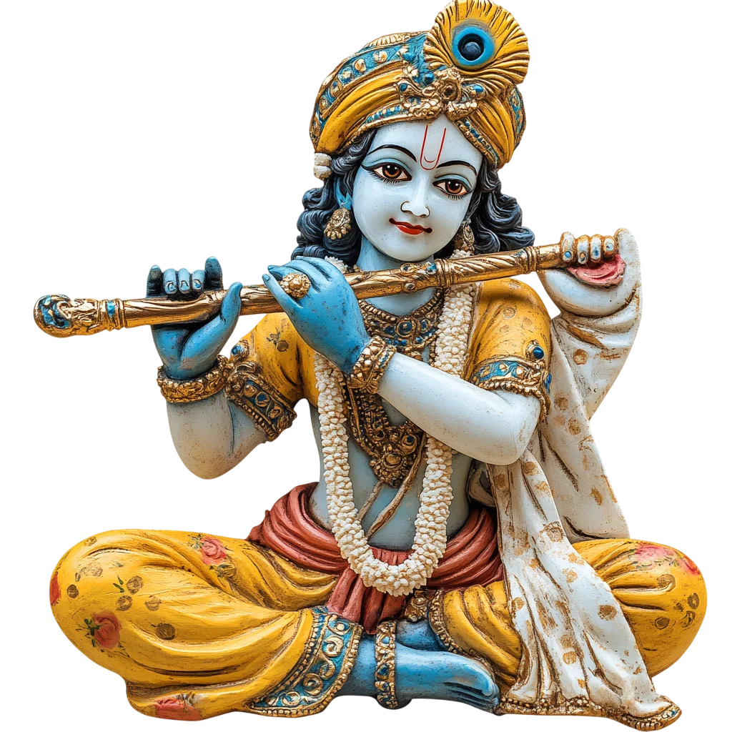 Cross-Legged Sitting Lord Krishna with Flute Free PNG