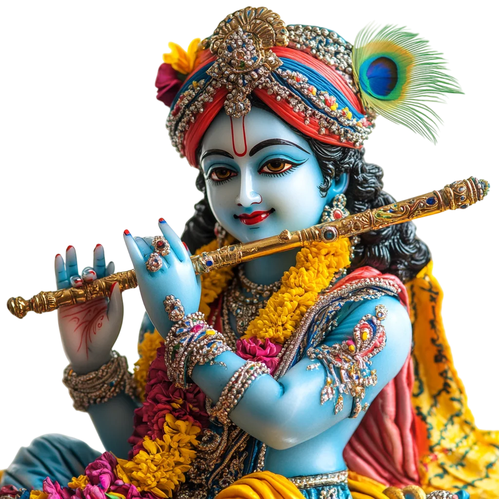 Close Up Lord Krishna Playing Wooden Flute Free PNG