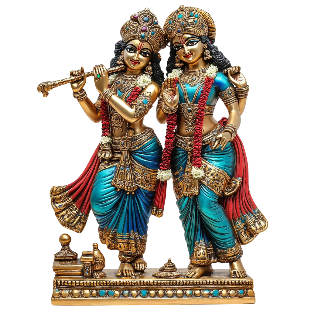 Colorful Radha Krishna Couple Standing Idol Free PNG