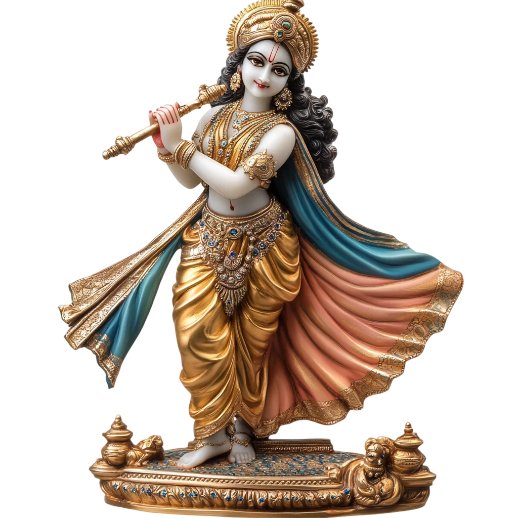 Graceful Standing Krishna Playing Flute Free PNG