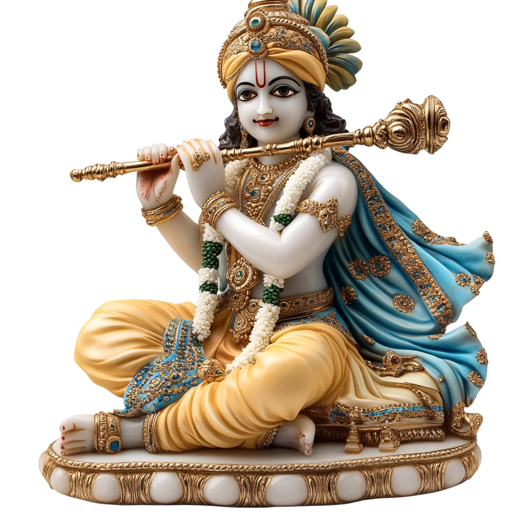 Seated Lord Krishna Playing Divine Flute Free PNG