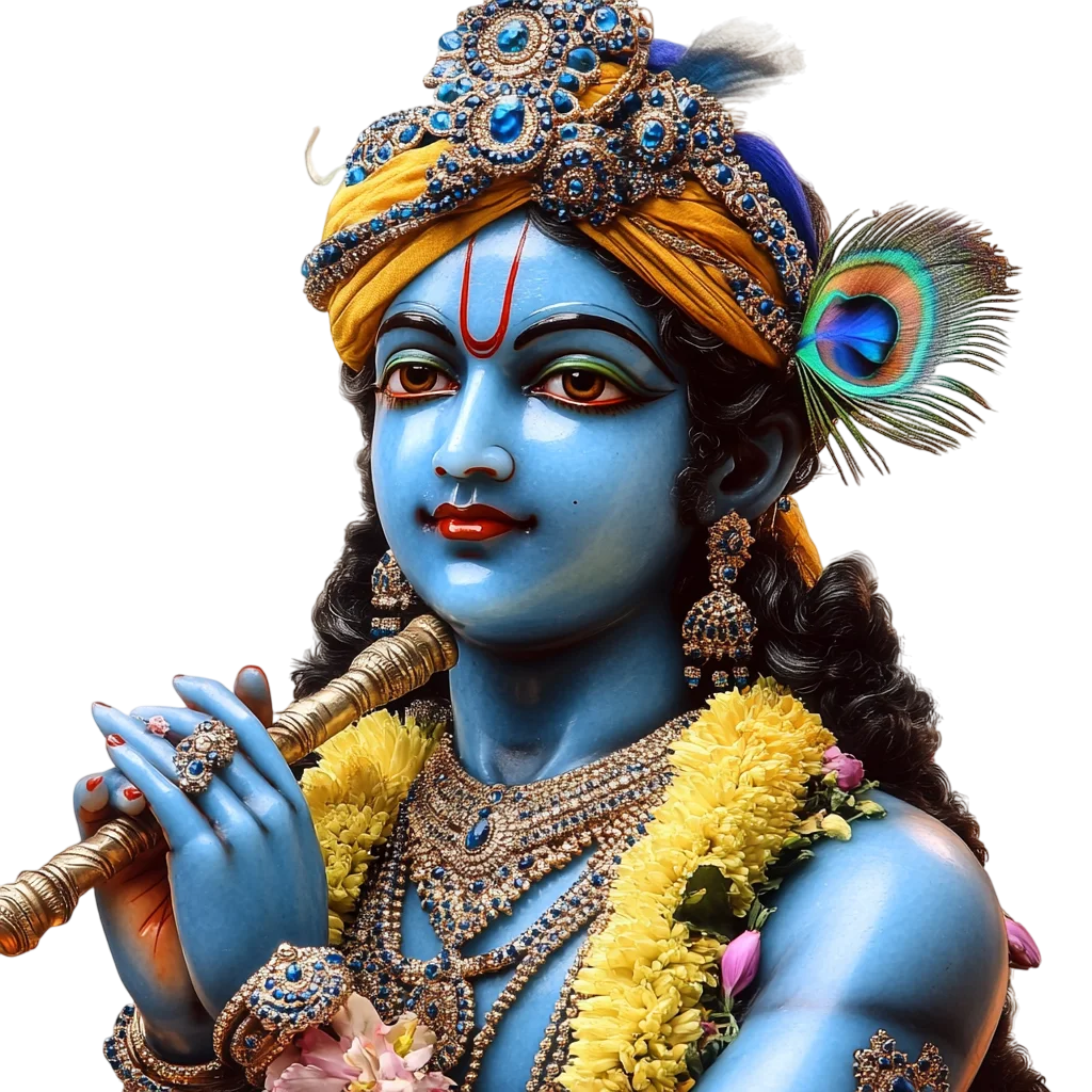 Blue Skin Lord Krishna with Golden Flute Free PNG