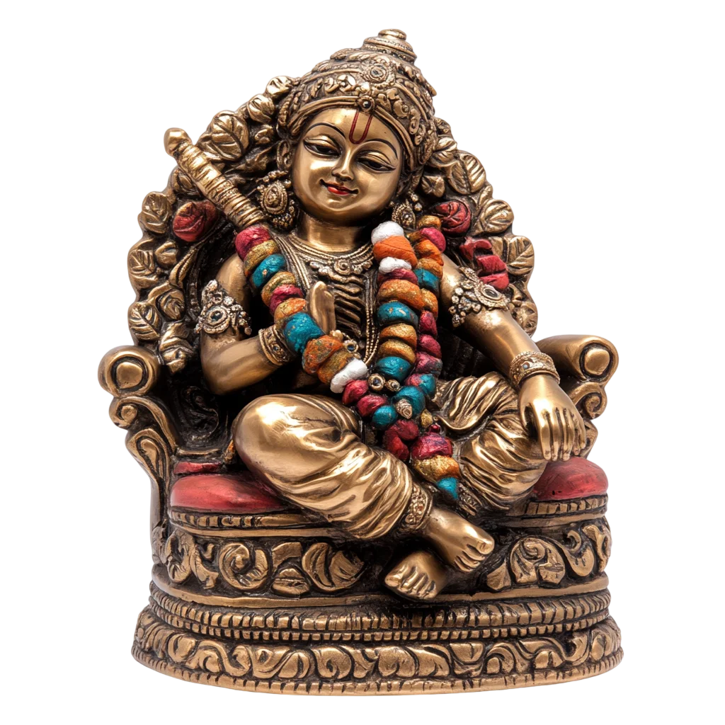 Detailed Seated Hindu Deity Brass Statue Free PNG