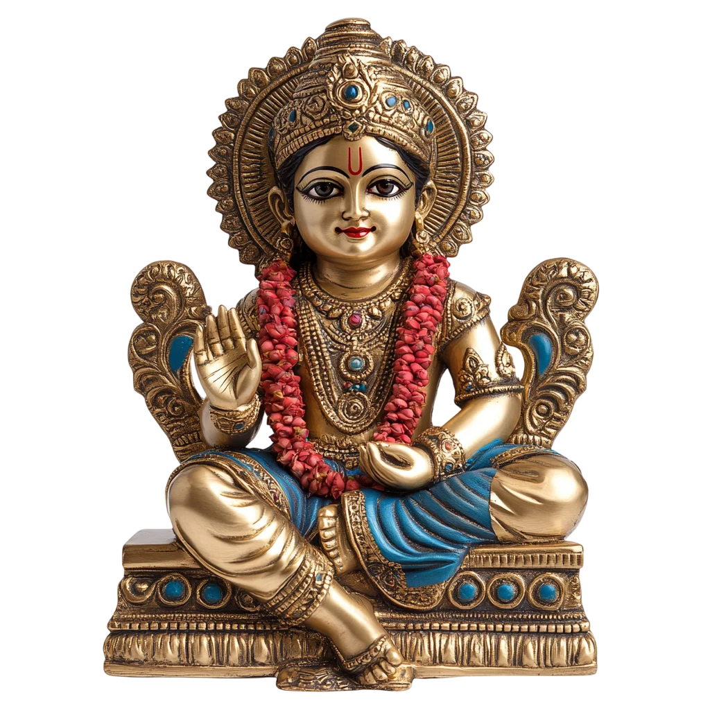 Sitting Hindu Goddess Lakshmi Brass Idol Free PNG