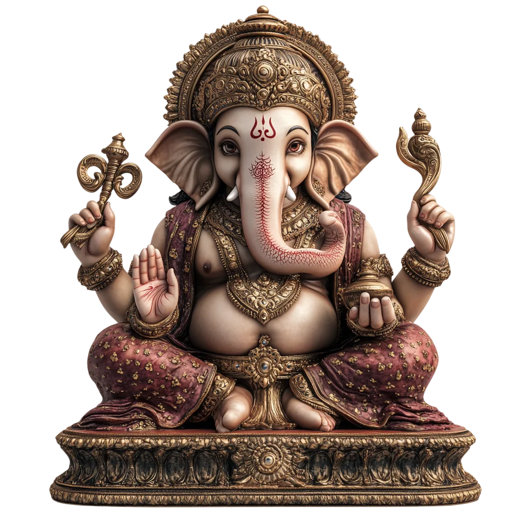 Ornate Carved Stone Ganesha Altar Statue Free PNG