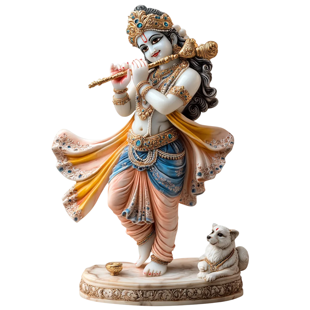 Colorful Standing Krishna Playing Flute Free PNG