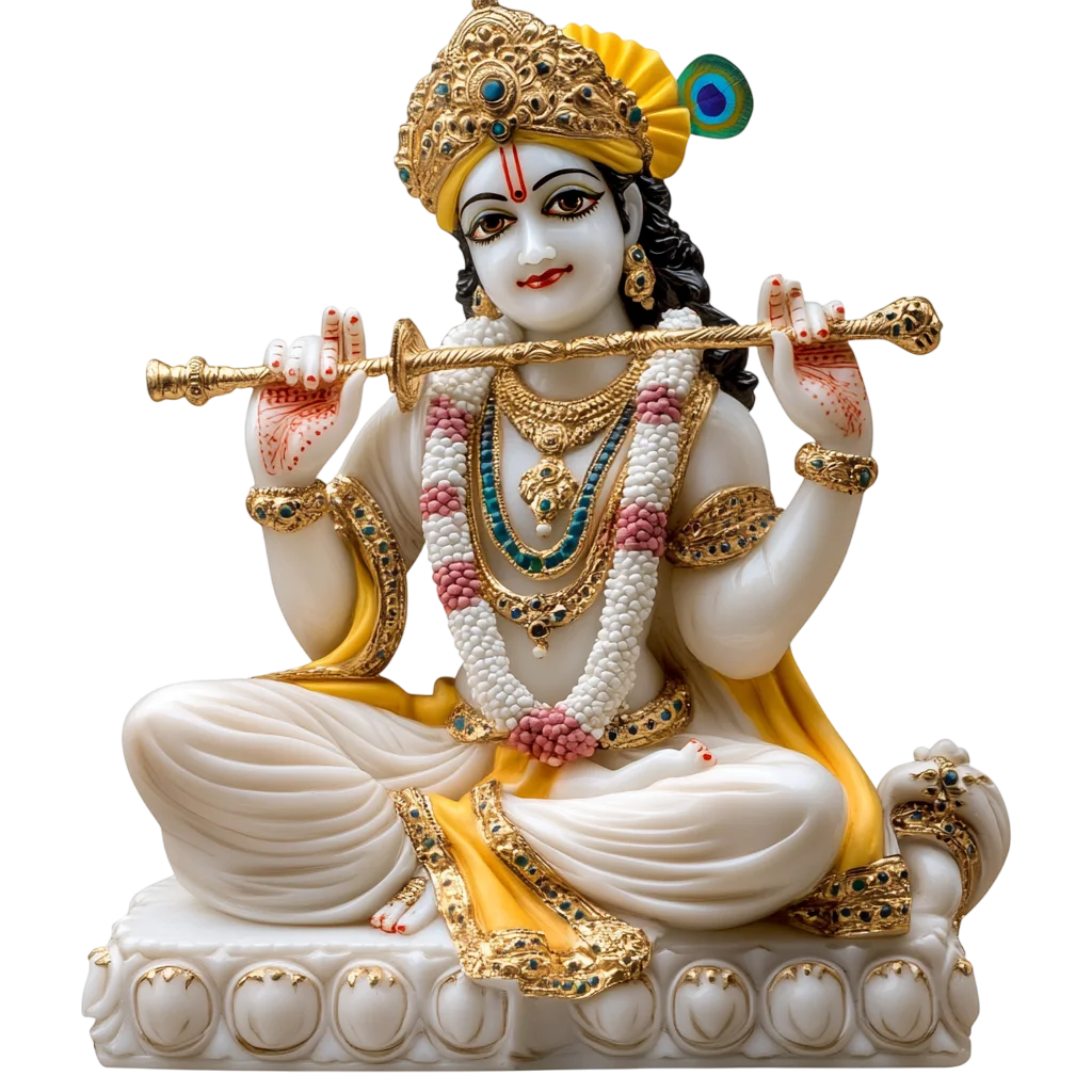 Sitting Krishna Playing Flute Altar Murti Free PNG