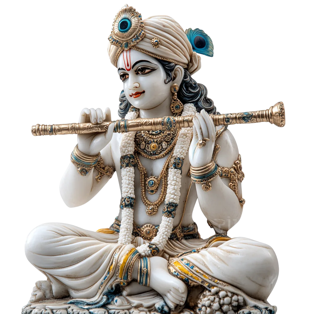 White Marble Seated Krishna with Flute Free PNG