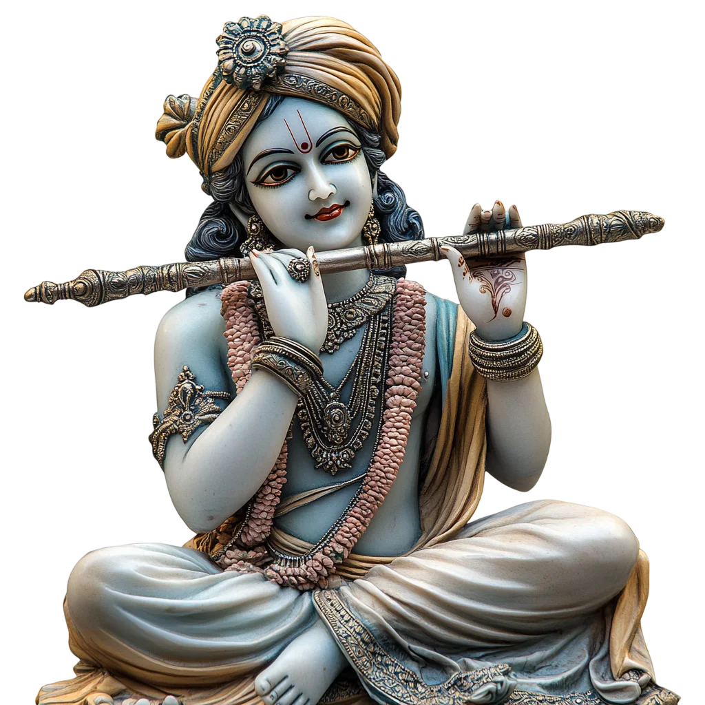 Seated White Marble Lord Krishna Flute Free PNG