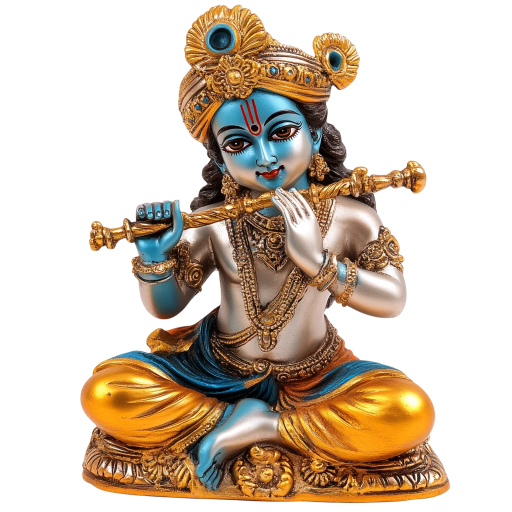 Seated Lord Krishna Playing Flute Statue Free PNG