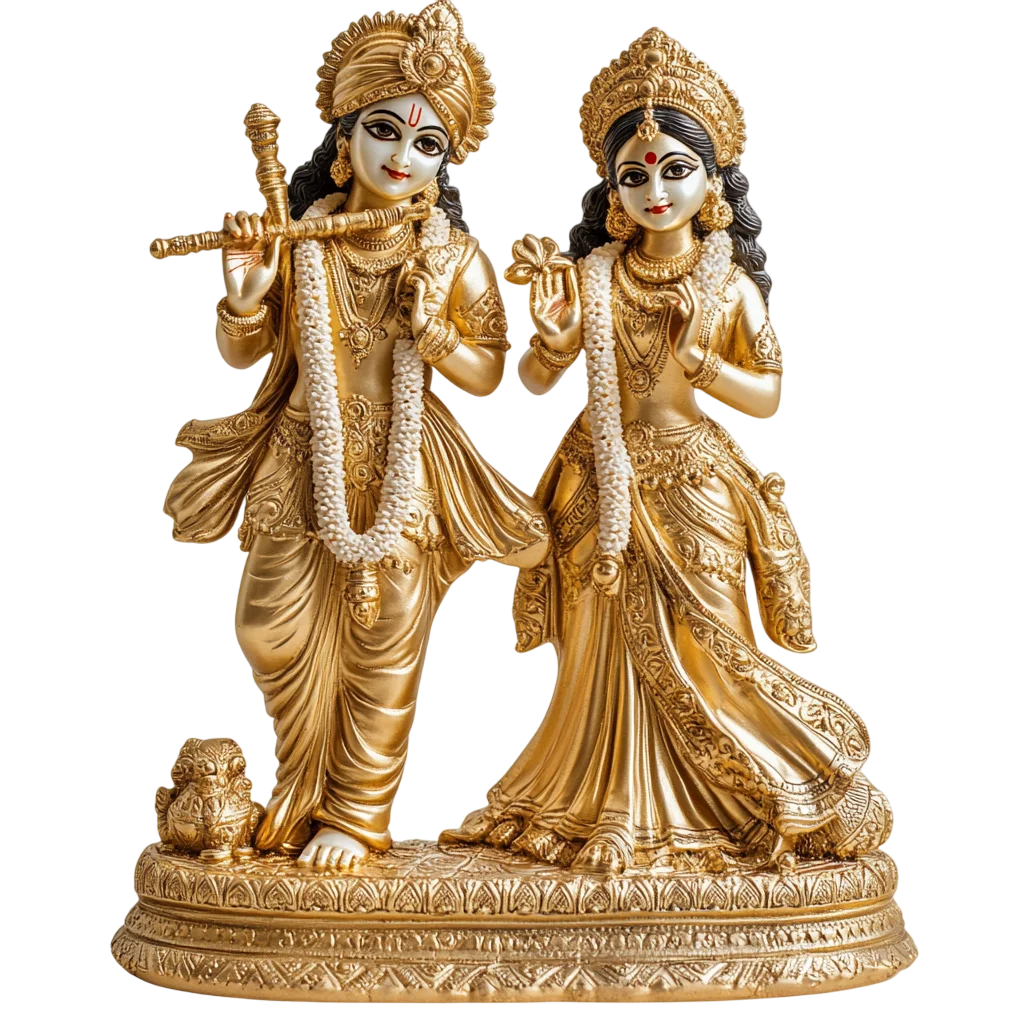 Radha and Krishna Golden Brass Statue Free PNG