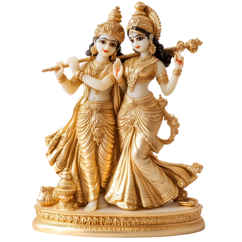Golden Radha Krishna Standing Couple Idol Free PNG