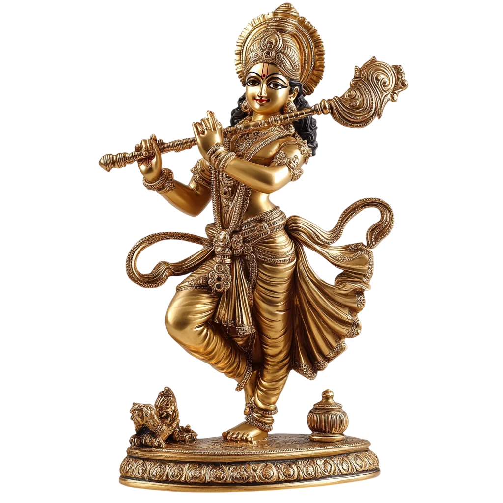 Antique Brass Dancing Krishna on Lotus Free PNG