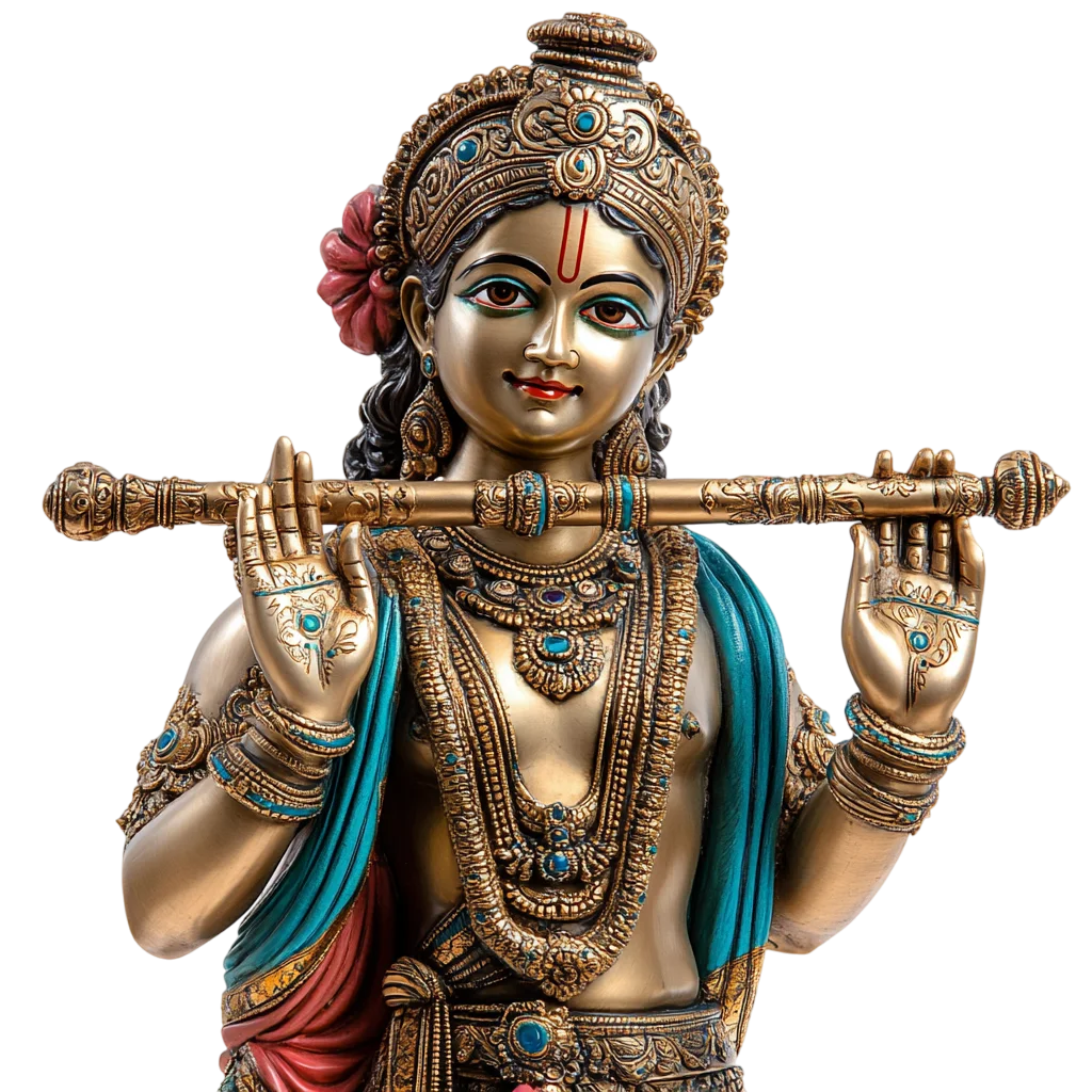 Intricate Lord Krishna Bust Playing Flute Free PNG