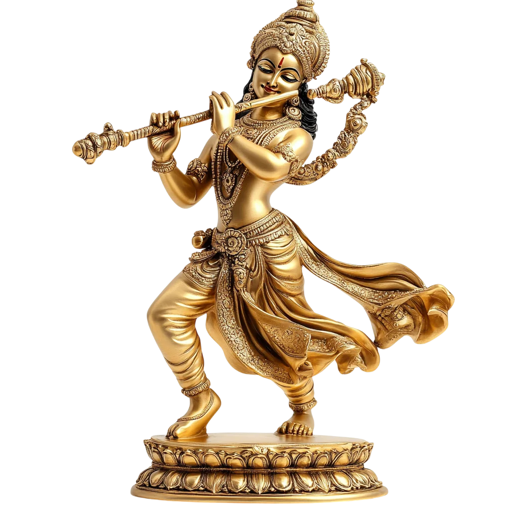 Golden Lord Krishna Dancing with Flute Free PNG