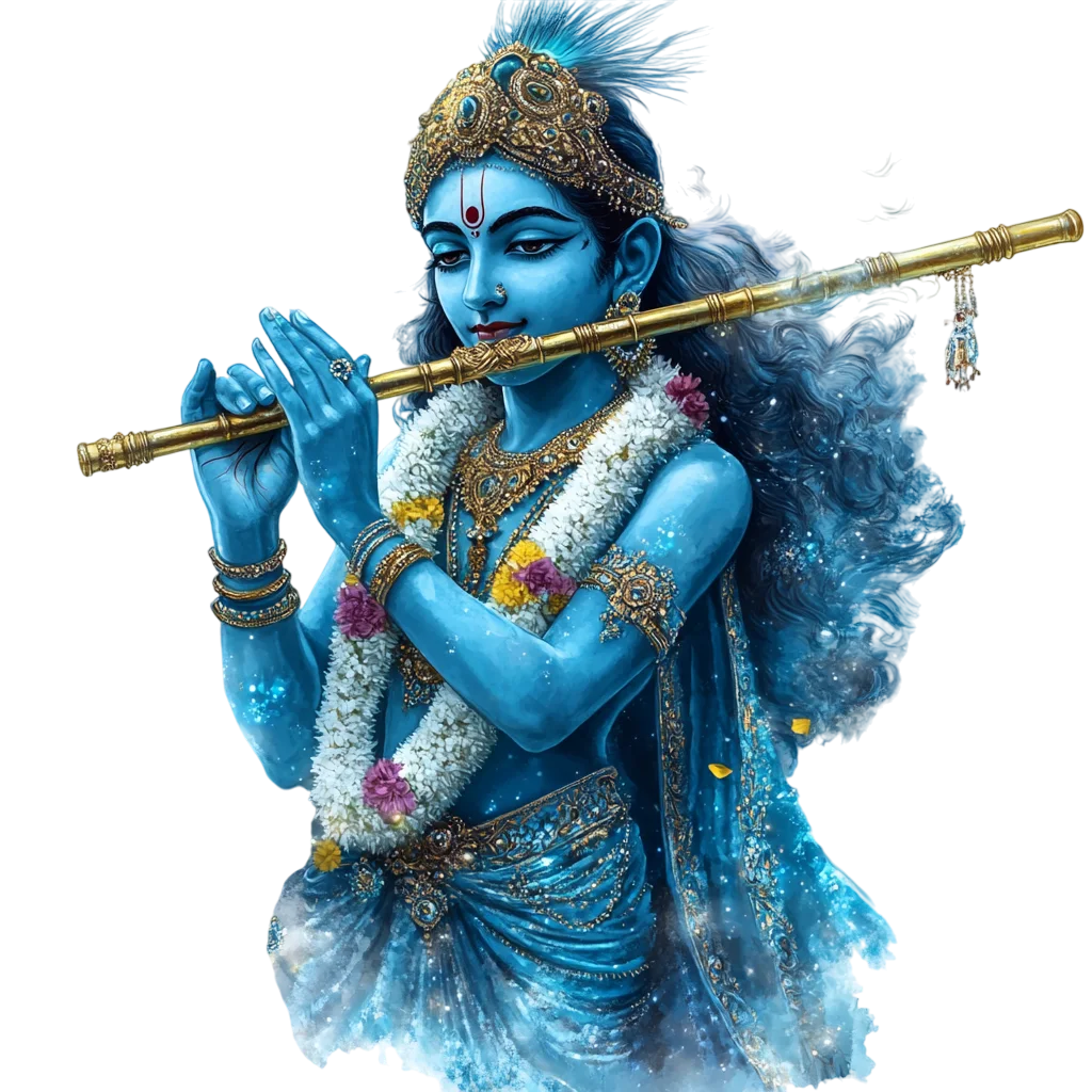 Divine Blue Lord Krishna Playing Flute Free PNG
